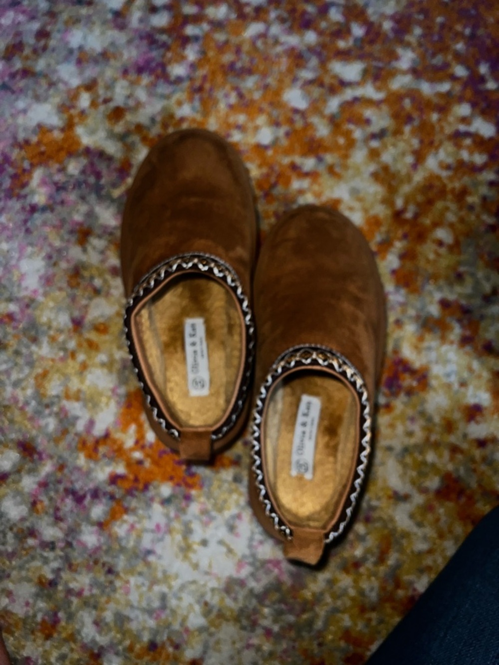 Women's Brown Suede Slip-On Slippers with Decorative Trim